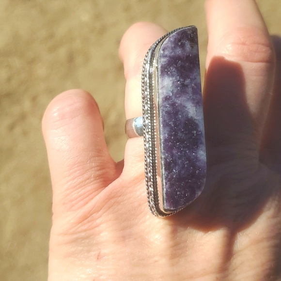 New Oversized Lepidolite 925 Silver Statement Ring. - Picture 10 of 15